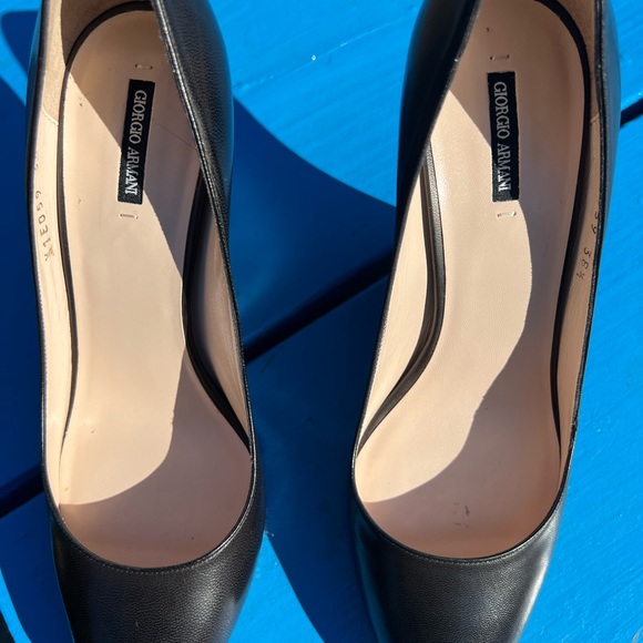 NWOB Giorgio Armani Size 38.5 Black Leather Round Toe Wedge Heel - Picture 11 of 16